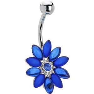  Sapphire Blue Gem Gerber Daisy Belly Ring Jewelry