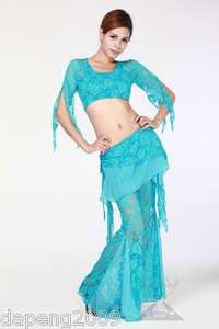 Yoga Belly Dance Costume Lace 3Pcs Set Top + Hip Skirt + Pants Dp1412 