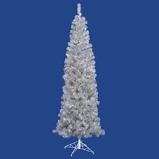VCO 12 Pre Lit Silver Artificial Pencil Tinsel Christmas Tree Clear 