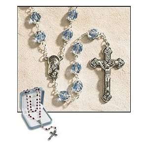 December (Blue Zircon) Double Capped Birthstone Rosary   25 L, 1.75 