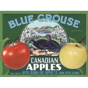BLUE GROUSE CANADIAN APPLES BIRDS CANADA CRATE LABEL PRINT 