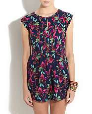 Blue Pattern (Blue) Tropical Print Playsuit  253015849  New Look