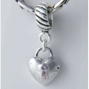   Lock with Pink CZz Sterling Silver Dangle Charm 