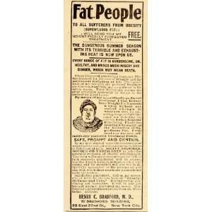  1905 Vintage Quackery Ad Obesity Cure Henry C. Bradford 