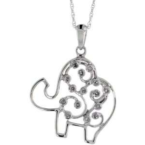 White Gold 18 in. Thin Chain & 7/8 in. (22mm) tall Elephant Cut Out 