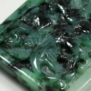   side Carving Imperial Green Pendant 100% Natural Jadeite Jade  