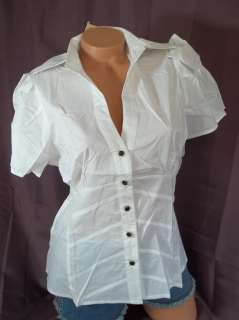 New White button up cotton XL 2XL career office blouse top short 