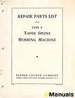 Barber Colman Type T Gear Hobbing Machine Parts Manual