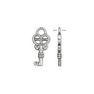 Antique Silver Plated Pewter Skeleton Key Drop Charms  