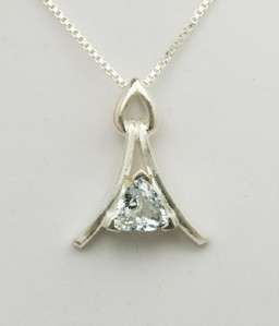 Aquamarine Trillion Cut Pendant / Necklace   Sterling Silver  