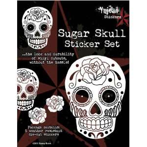  White Sugar Skulls & Roses   5 Separate Stickers on One Sheet 