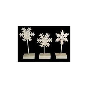 Set of 3 Winters Blush Glitter Pedestal Snowflake Christmas Dec 