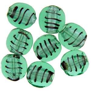 Light Green Disc Zebra Black Stripe Silver Foil Murano Glass Bracelet 