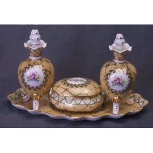  Floral Vignette Porcelain Perfume Set With Tray in Yellow 