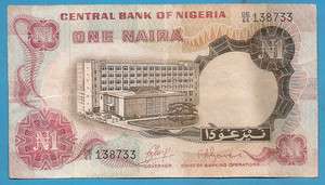 NIGERIA   NOTE   1 NAIRA P# 15a, GREAT CONDITION, SCARCE  