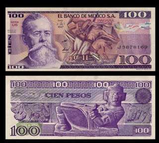 100 PESOS Banknote MEXICO 1982 US   TOLTEC Figure   UNC  