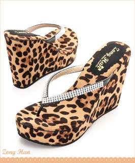   Leopard Style High Heel Wedge Slippers Flip Flops Gold, Silver  
