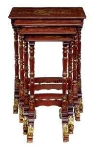 CHINESE ANTIQUE REGENCY RED LAQUER NEST OF TABLES C1810  
