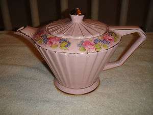 Vintage Sadler England Pink Porcelain Teapot w/Flowers  