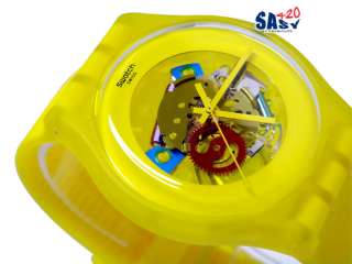 Swatch SUOJ100 yellow lacquered yellow strap yellow dial men watch NEW 
