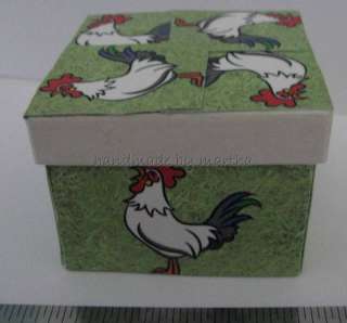 New Handmade Square Trinket Box decoupage rooster  