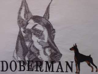 Mens Doberman Pinscher Dog T Shirt Embroidered White Large  
