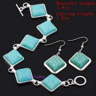 blue howlite turquoise Square bead bracelet dangle earring set