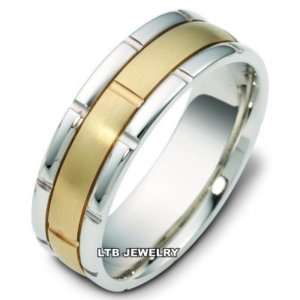 MENS 14K TWO TONE GOLD WEDDING BAND RING 7MM  
