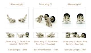 Black, Silver Angels Wings Stainless ST Stud Earrings  