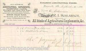 1886 R.I. Schlabach Agricultural Implements Nazareth Pa  