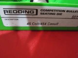 Redding Competition Bullet Seating Die 45 Colt/454 Casull Reloading 