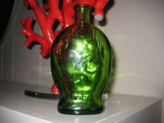 RARE Wheaton NJ Skull Flask Poison Bottle Green Glass Halloween  