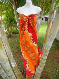 Sarong Plus Sz Orange Red Turtles Coverup Cruise Dress  
