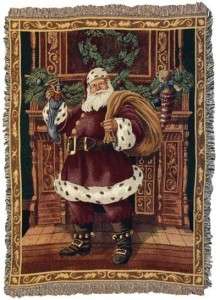 Throw Blanket   Fireplace Santa Christmas Holiday Woven Jacquard Made 