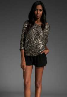 VINCE Cluster Sequin Raglan Shirt in Ox Gold  