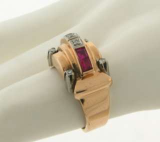 18K Diamonds Rubies Art Deco Designer Ring  
