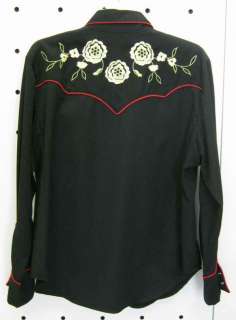 SCULLY WESTERN FLORAL COWGIRL SHIRT TOP BLACK LARGE L  