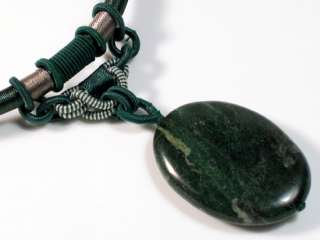 Handmade Green Jasper Pendant w/ Silk Cord necklace  