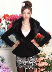   fur large collar sweet bow shaped body glittered coat blazer jacket