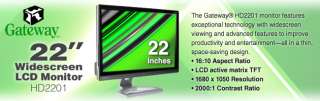 Gateway HD2201 22 Widescreen LCD Monitor, 1680x1050, WSXGA+, 20001 