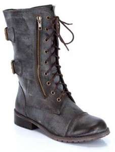 DESIGNER Womens Ankle High Riding BROWN Combat Boots  