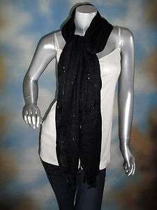 NEW $29 INC black sequined lightweight fringe sheer wrap dressy scarf 
