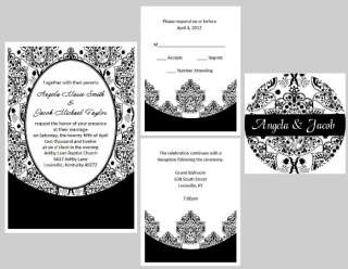 100 Personalized Custom Damask Pocket Bridal Wedding Invitations Set