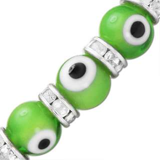 Evil Eye Judaica Hamsa Glass Bead Greek Bracelet Green  
