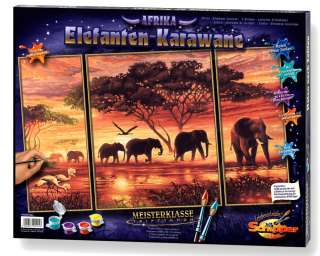 Malen nach Zahlen Schipper Elefanten   Karawe 80x50 cm 3 teilig 
