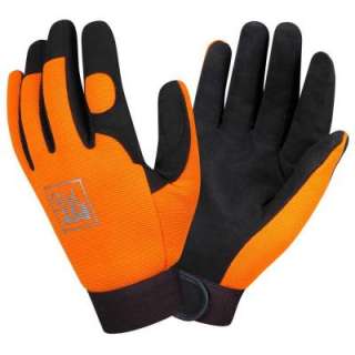   work glove Black Synthetic Leather Palm Orange Spandex Back Size Large