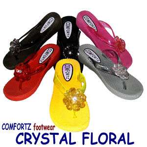 COMFORTZ Sandals CRYSTAL FLOWER Wedge Thong Flip Flops  