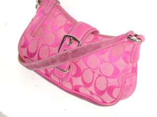   Pink Signature Jacquard Leather Suede Demi Bag Handbag Wristlet #6362