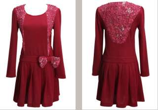 new flower rose lace bow ruffles long sleeve slim fitted dress 3 