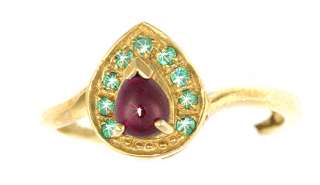 Burma Ruby Emerald heart engagement 14K gold ring .71 cts anniversary 